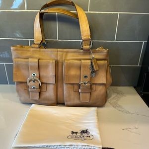 Coach Soho Double Pocket Brown Leather XL Shoulder Bag Tote 6468